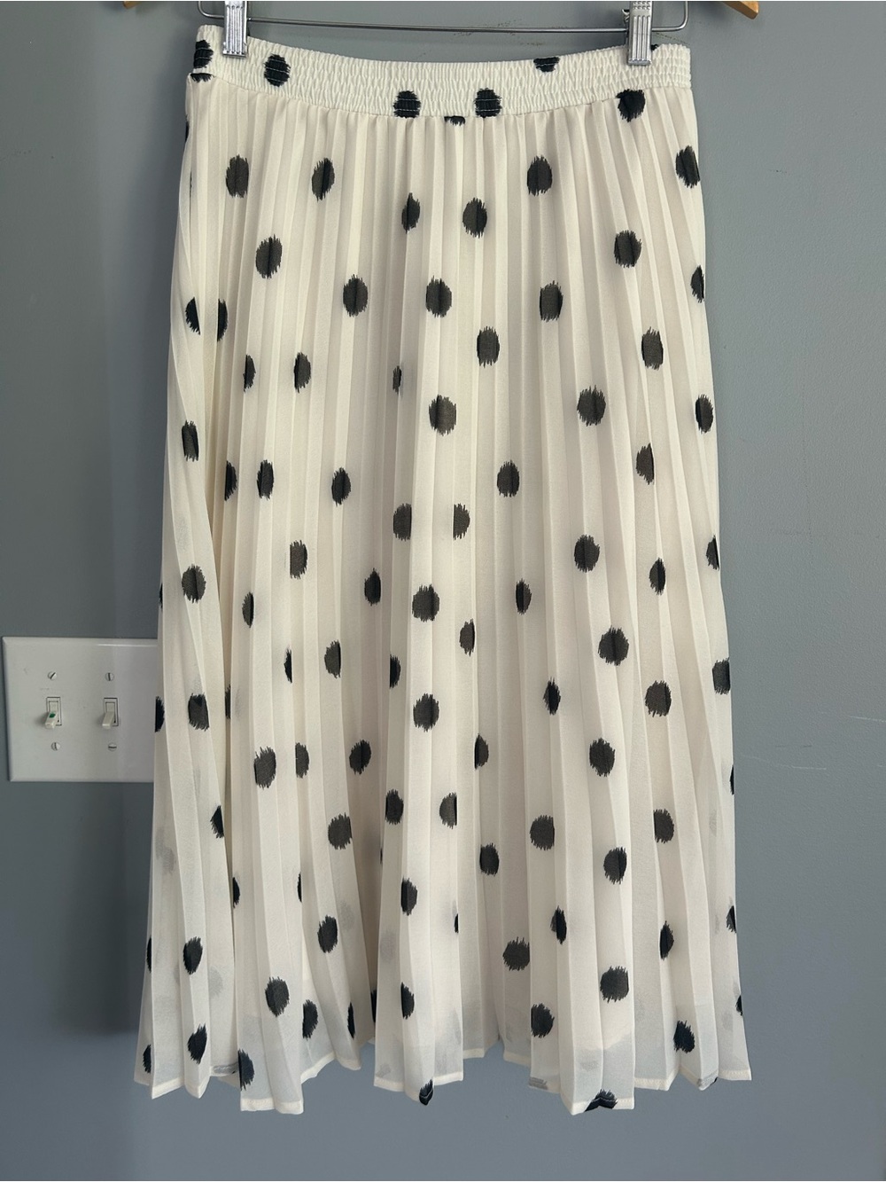 a new day Cream Pleated Midi Skirt with Black Polka Dots